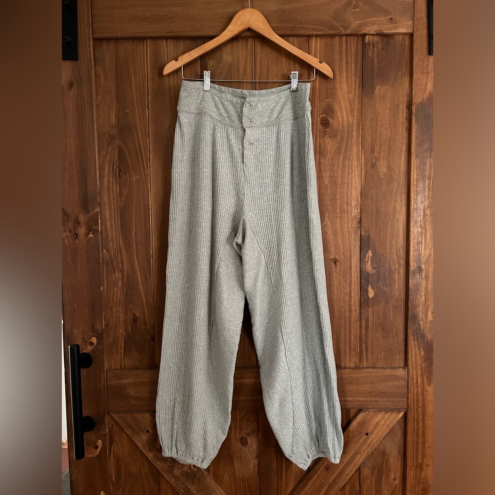 Free People Slouchy Gray Ribbed High-Waisted Pants